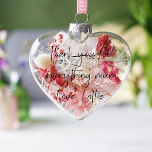 Décoration Fleur Coeur Verre Fête des Mères - Merci Maman - Cadeau Message Amour - Boule Fleur Rose - Bonne Fête Mère - Fleurs Séchées