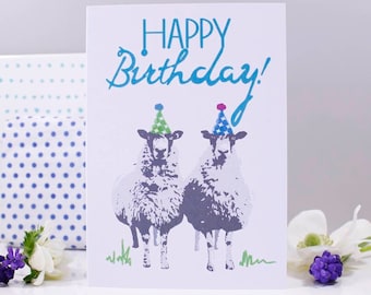 Happy Birthday Sheep Party Hat Card - Sheep Birthday Card - Farmer Birthday Card - Ewe Birthday Card - Sheep Card - Funny Animal Card