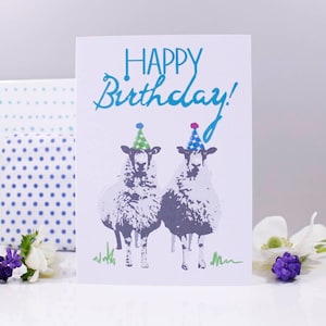 Happy Birthday Sheep Party Hat Card - Sheep Birthday Card - Farmer Birthday Card - Ewe Birthday Card - Sheep Card - Funny Animal Card