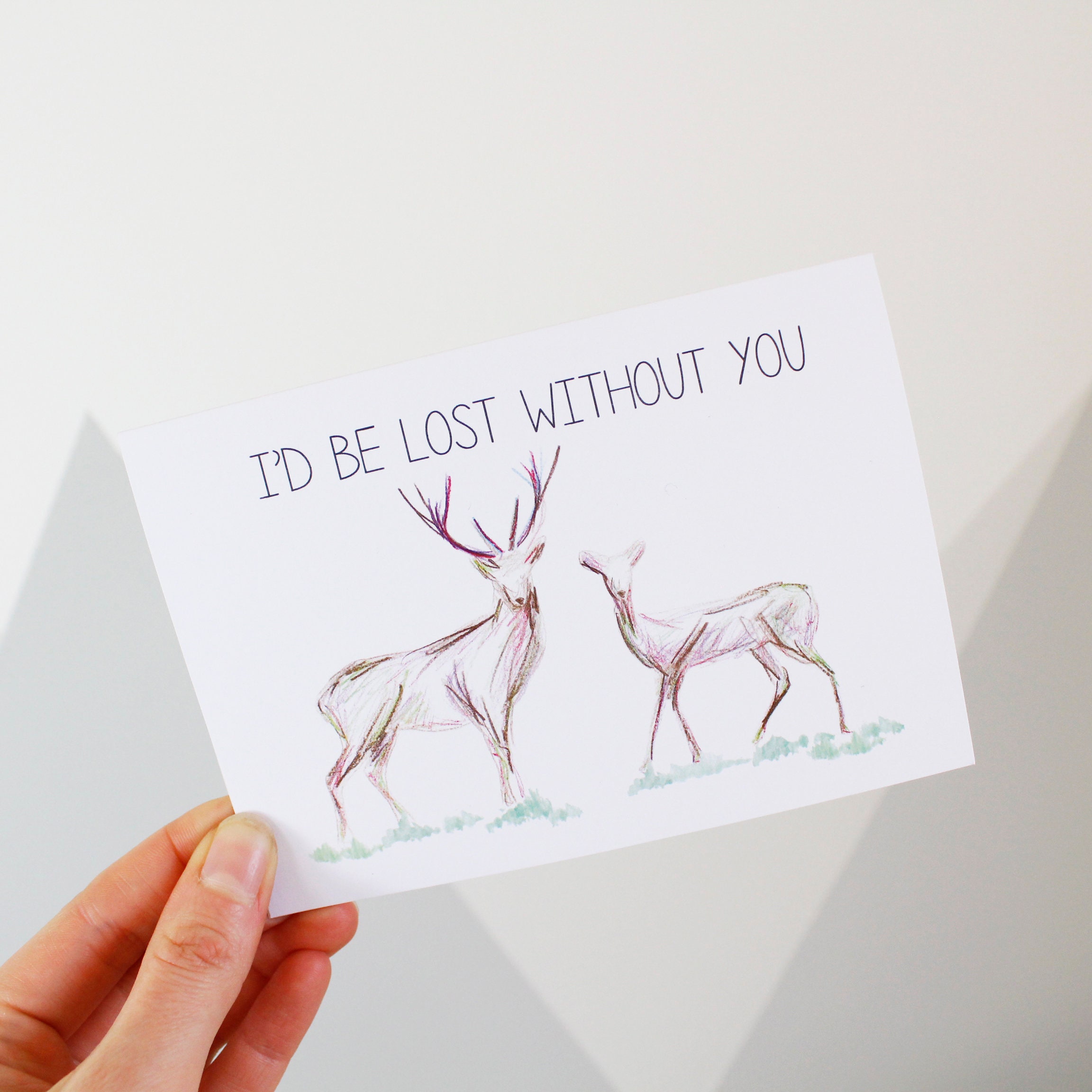I'd Be Lost Without You Deer Valentine's Day Card - Stag and Doe Card - Countryside Card - Anniversary Card