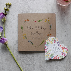 Wedding Personalised Card And Plantable Seed Heart, Card and Gift in one, Wildflower, Wedding Day Card, Seed paper, Mr & Mrs