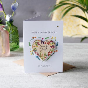 Wildflower Magnet Anniversary Card - Jubileumkaart - 5e verjaardag - Houten Jubileum - Gepersonaliseerde Kaart - Brievenbus Cadeau - 3D-kaart