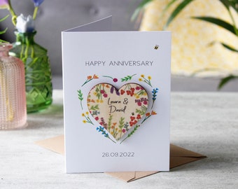 Wildflower Magnet Anniversary Card - Anniversary Card - 5th Anniversary - Wooden Anniversary - Personalised Card - Letter Box Gift - 3D card