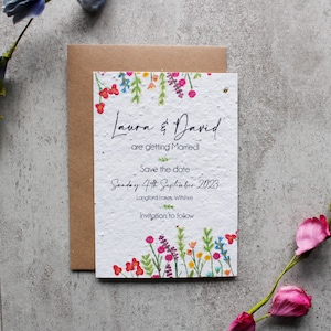 Plantable Save the Date Wildflower Seed Paper - Outdoor Wedding Invitations - Colourful Wedding - Floral invite - Personalised invitations