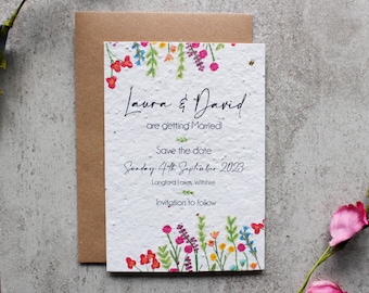 Plantable Save the Date Wildflower Seed Paper - Outdoor Wedding Invitations - Colourful Wedding - Floral invite - Personalised invitations