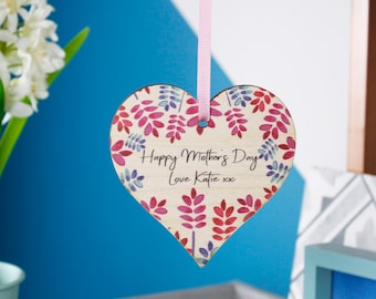 Happy Mother's Day Floral Wooden Heart Decoration - Mother's Day Gift - Gift For Mum - Thank you Mum
