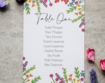 Wildflower Table Plan- Outdoor Wedding - Party Decorations - Table Name Cards - Personalised Table Setting - DIY Table plan - Table settings