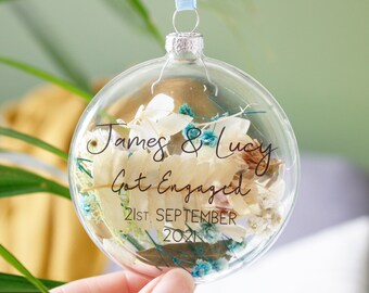 Engagement Glass Filled Flower Decoration - She Said Yes Bauble - Engaged Gift - Pink Flower Bauble - Personalised Proposal Gift