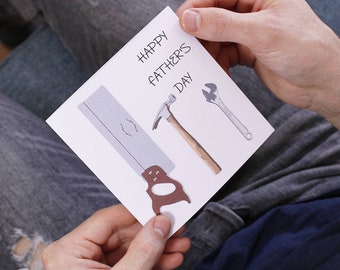 Father's Day Card with tools - Handyman Dad Greeting Card - Saw, Hammer & Wrench Design - DIY Dad Gift Card