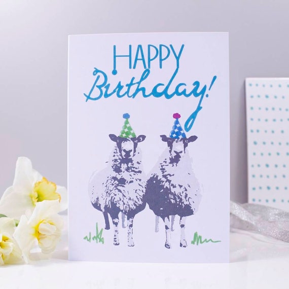 Joyeux Anniversaire Mouton Fete Chapeau Carte Mouton Etsy France