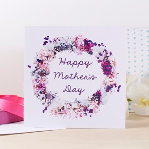 Happy Mother's Day Wreath Card - Mother's Day card - Pretty Mother's day card - Card for mum - Simple card for mum - Happy Mothers Day card