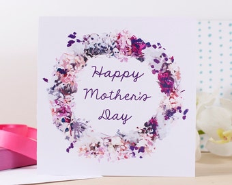 Happy Mother's Day Wreath Card - Mother's Day card - Pretty Mother's day card - Card for mum - Simple card for mum - Happy Mothers Day card