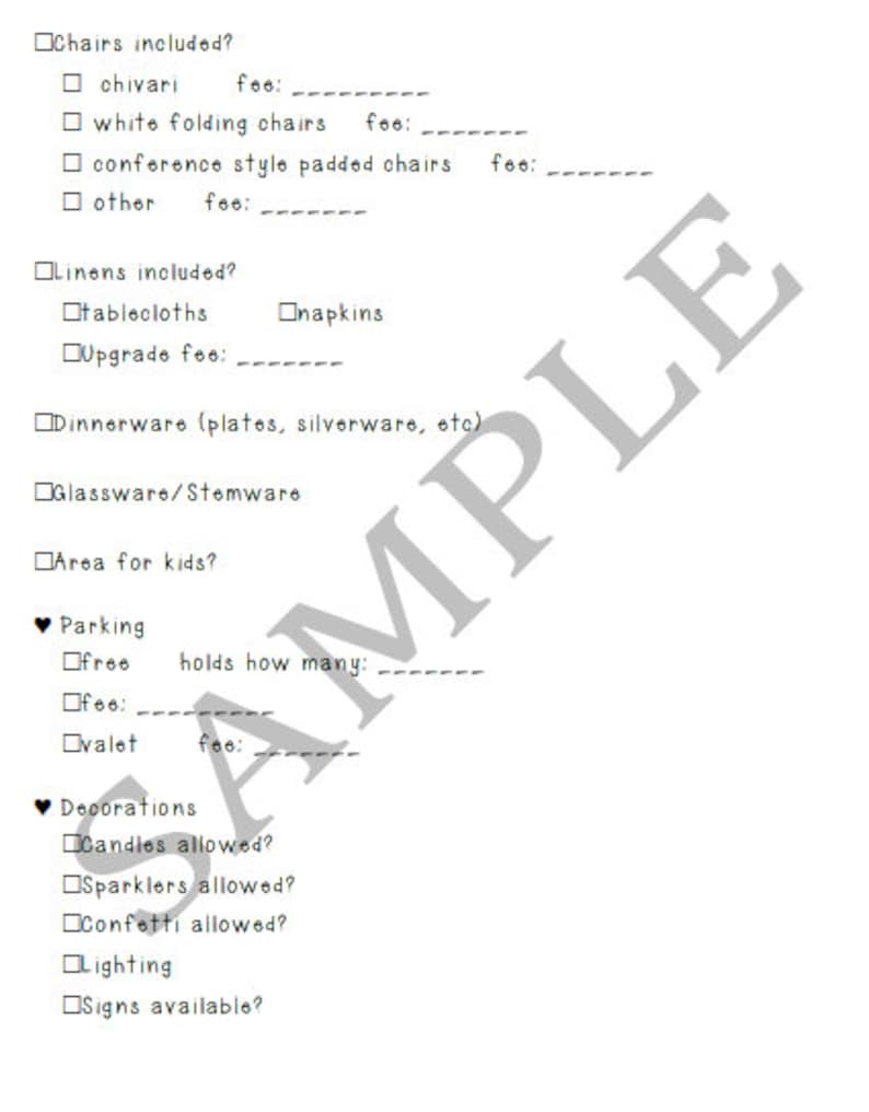 Wedding Venue Checklist - Etsy