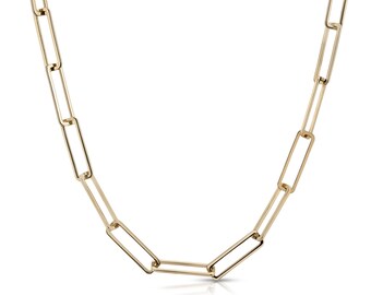 Large Rectangle Link Chain, Trendy Paper Clip Necklace, Perfect for Everyday Wear, 10k Gold Polished Paperclip, Link Chain, Best Friend Gift