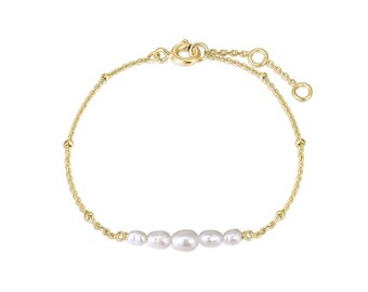 Micro Clustered Pearl & Bead Bracelet in Recycled 925 Silver, 14K Gold Plated, Elegant Design with Adjustable Length, Best Women Gift Ideas