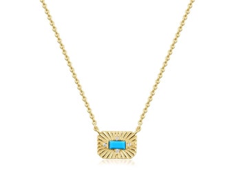 Eklexic Small Starburst Pendant with Turquoise Stone Necklace, 14K Gold Plated CZ Accents, Recycled 925 Silver, Timeless Beauty For Women
