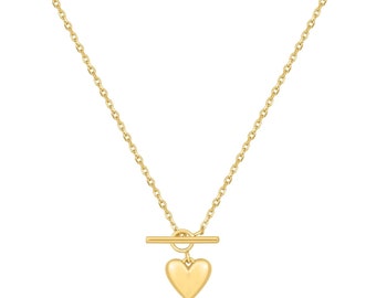 Eklexic Micro Heart Toggle Pendant Necklace, 14k Gold Plated + Ecoat for Timeless Radiance, Heart Charm Elevate Style, Luxury Women Jewelry