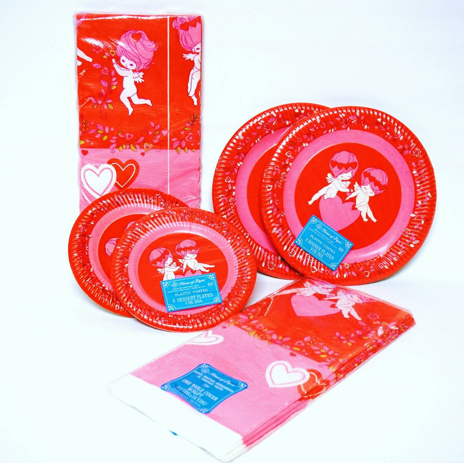 Vintage Valentines Day Tablecloth Plates Napkins Set Heart Etsy