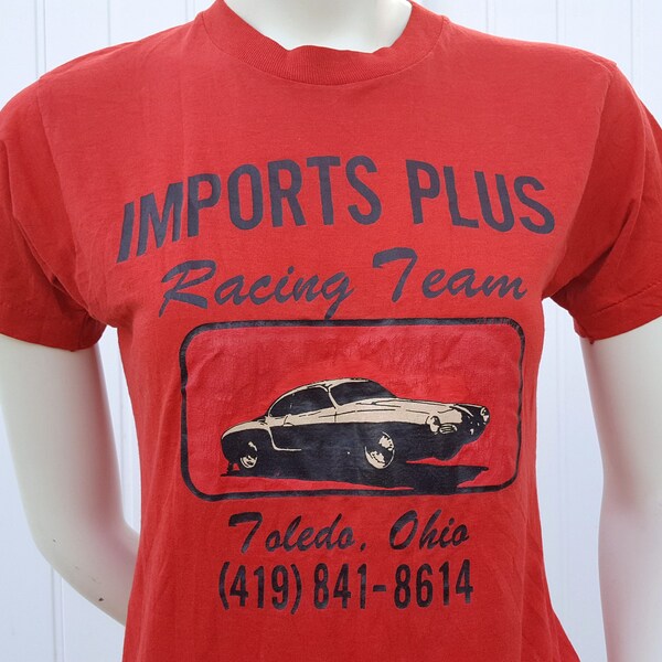 Vintage 80s Racing Team T Shirt Classic Car Imports Plus Toledo Ohio ULTRA Screen Stars SOFT and Thin 50 50 Poly Cotton