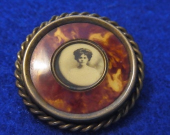 war ca 1914 French soldier silvertone sweetheart Antique photo brooch