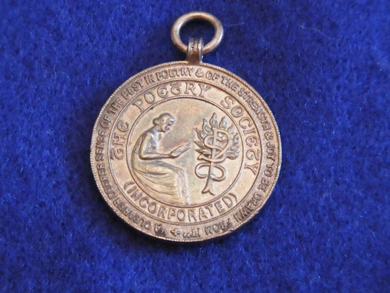 Vintage Poetry Society Sterling Silver medal awar… - image 1