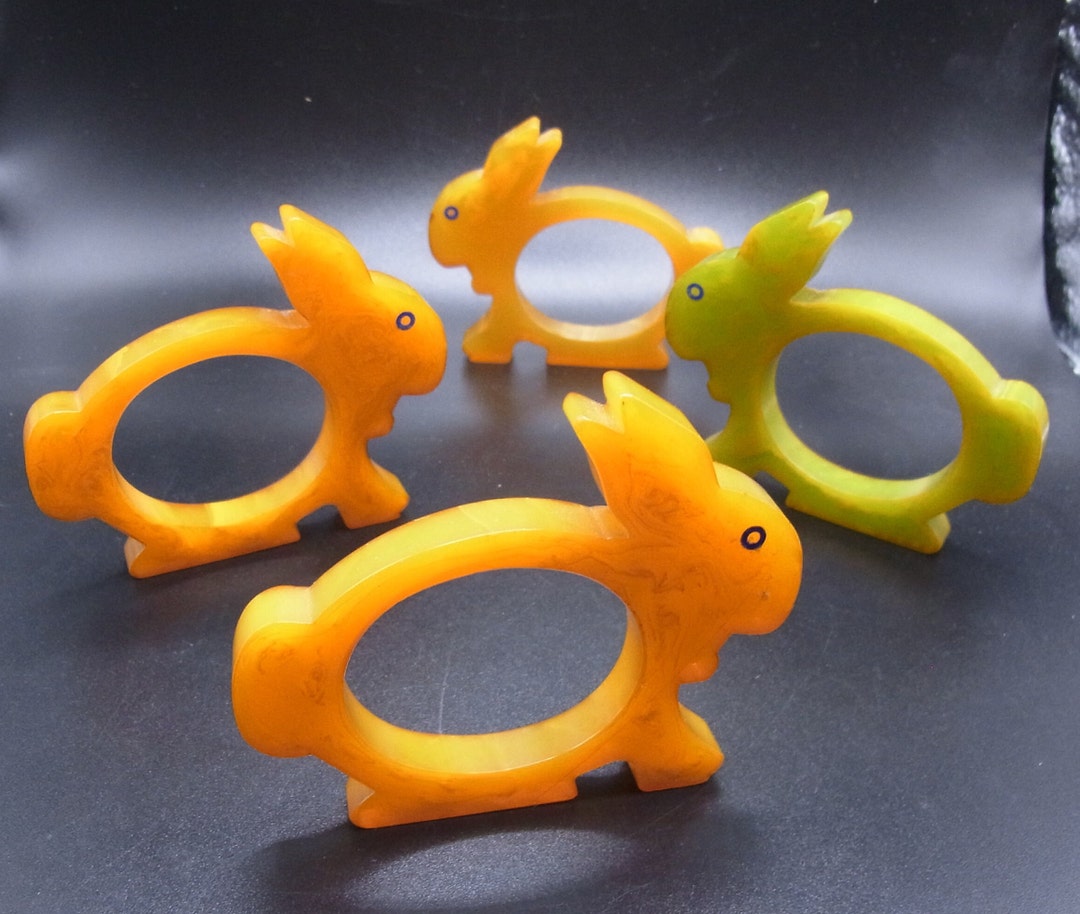 Vintage Bakelite Rabbit, Amber, Butterscotch, Green Serviette Ring ...