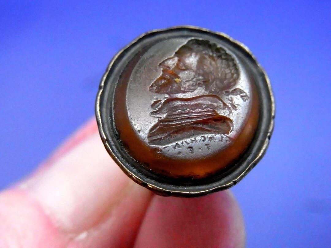 Victorian Intaglio Note Victorian Gilded Intaglio Carnelian Seal Fob, Classical Image Mans Head ...