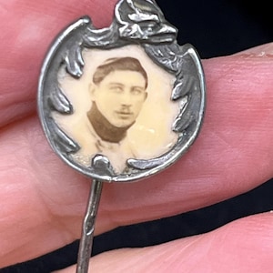 World War I Sterling Silver French Soldier Sweet Heart Stick Pin in original box, Brooch Pin WW1 Photo French Military First World War