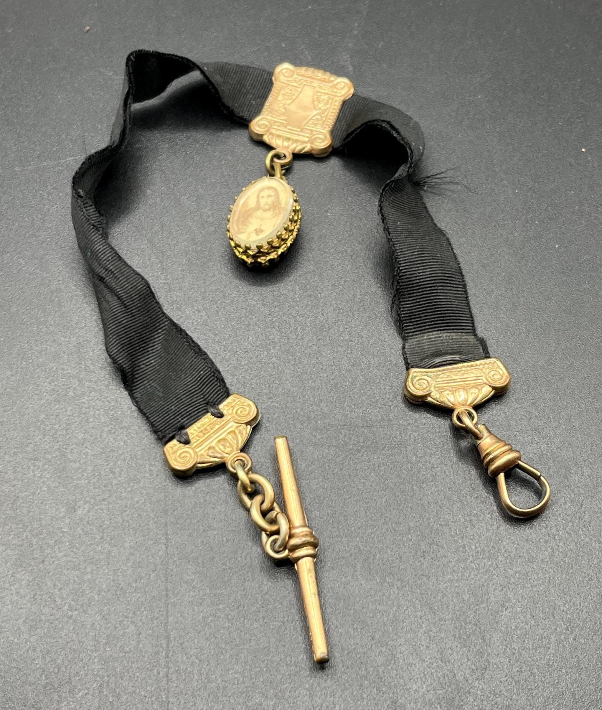 Sample Watch Ribbon Antique Victorian Fob Watch Ribbon, Gold Plated Abd Black Grosgrain ...