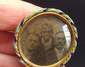 Antique Edwardian Photo brooch with blue and Turquoise stone frame circa late 1800s/1900s,  sweetheart locket, mourning, family photograph