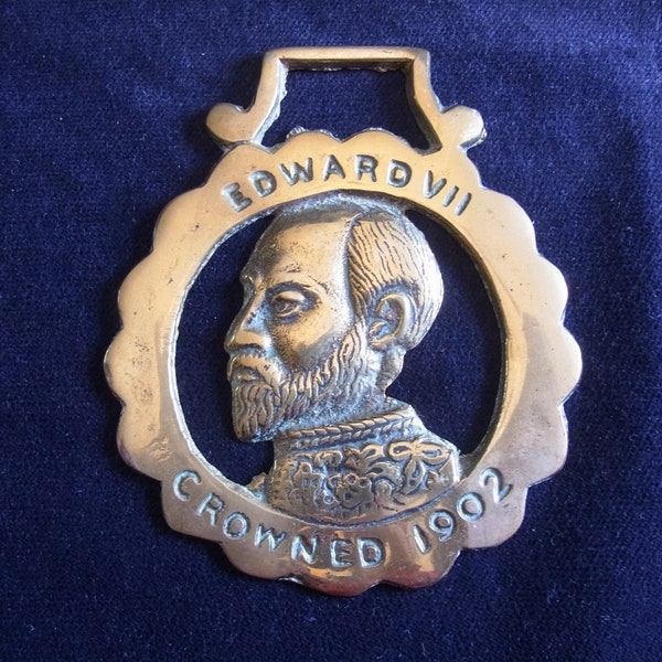 Antiek Engels paard messing Edward VII kroning 1902. Koninklijke koperen souvenir. Edward VII gekroond 1902. Brits koninklijk. Cottage chique