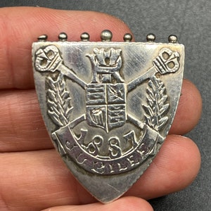 Antique Sterling Silver Queen Victoria 1837-1887, shield design brooch,  Golden Jubilee Commemorative Brooch, Chester 1886, Royal