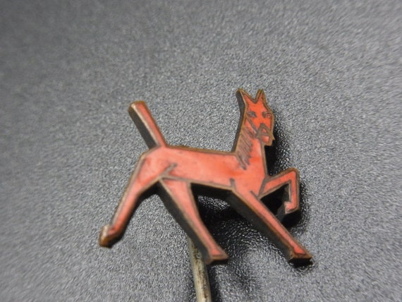 Vintage red enamel and metal horse stick pin, cir… - image 4