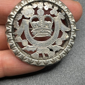 Antique Sterling Silver Queen Victoria 1837-1887, crescent,  Golden Jubilee Commemorative Brooch, Chester 1886, Royal