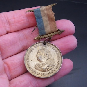 Queen Victoria Diamond Jubilee Commemoration Pendant with ribbon. Antique Royal Victorian Medallion Queen Victoria Collectible 1897