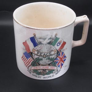 Antique 1919 Peace Mug, Beaker,  Memorabilia end of WW1, Peace, Justice, gift for collector ,1919, World War collectible