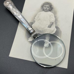 Antique Art Deco era  Sterling Silver Handled small magnifying glass, Birmingham 1939. Office Accessory. Desk  gift. Pocket magnifier. WW2,