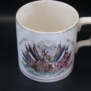 Antique 1914-1919 WW1 Peace Mug, Beaker, Ebbw Vale. Memorabilia end of WW1, Peace, Justice, gift for collector ,1919, World War collectible