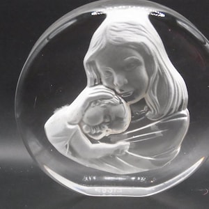 Religious glass paperweight Madonna and Child. Christian Catholic desk gift. Easter Gift. office accessory.  Baby Jesus. Altar display