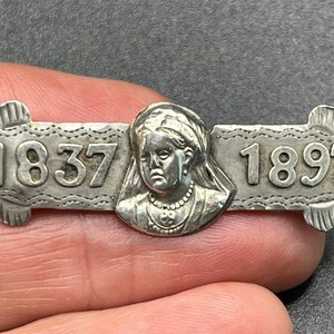 Antique Sterling Silver Queen Victoria 1837-1897 Diamond Jubilee Commemorative  Brooch,  Birmingham 1896. Royal Collectible
