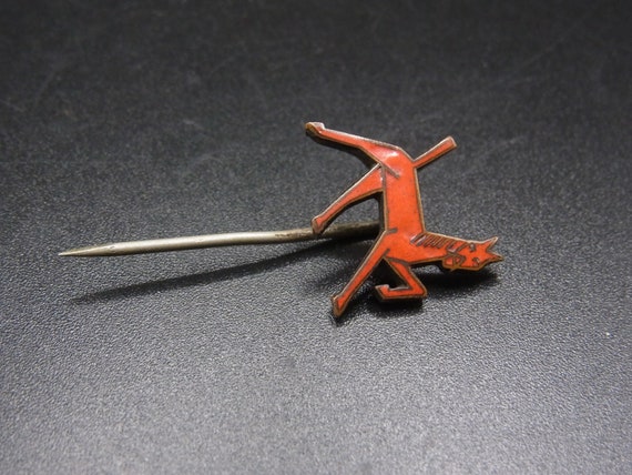 Vintage red enamel and metal horse stick pin, cir… - image 3