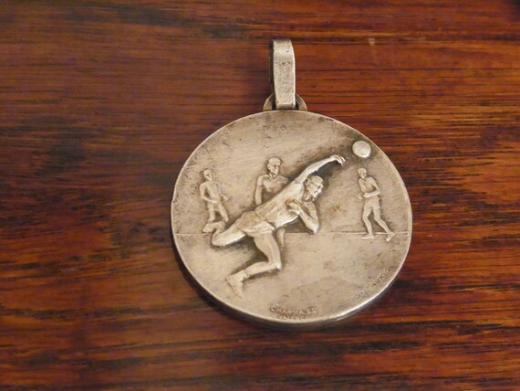 Vintage White Medal French Sports Medallion 1930s… - image 1