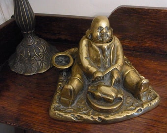 Large Antique Victorian Inkwell Made of Cast Brass, Daniel Lambert, 1900s,  English Brass Ornate inkwell Desk item, Ink Pot, dip pen rest