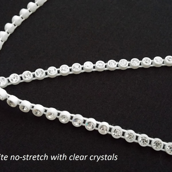 clear crystal/rhinestone trim on white settings--stretch and no-stretch