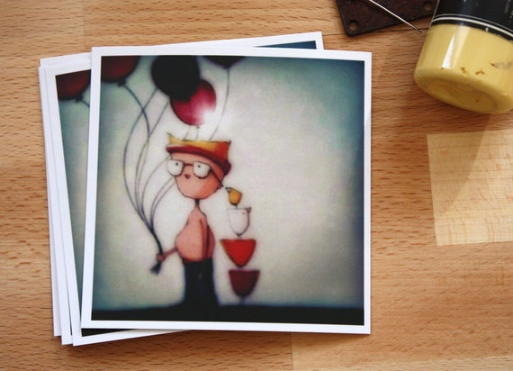 psst....i love you // small digital print // illustration // boy, birds and balloons // card