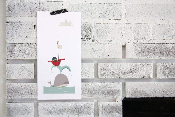 illustration // whale and boat print // nursery // children