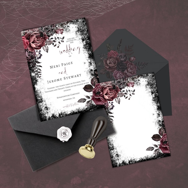 Goth Spider Wedding Invitation Templates Suite, Dark, Creepy Wedding