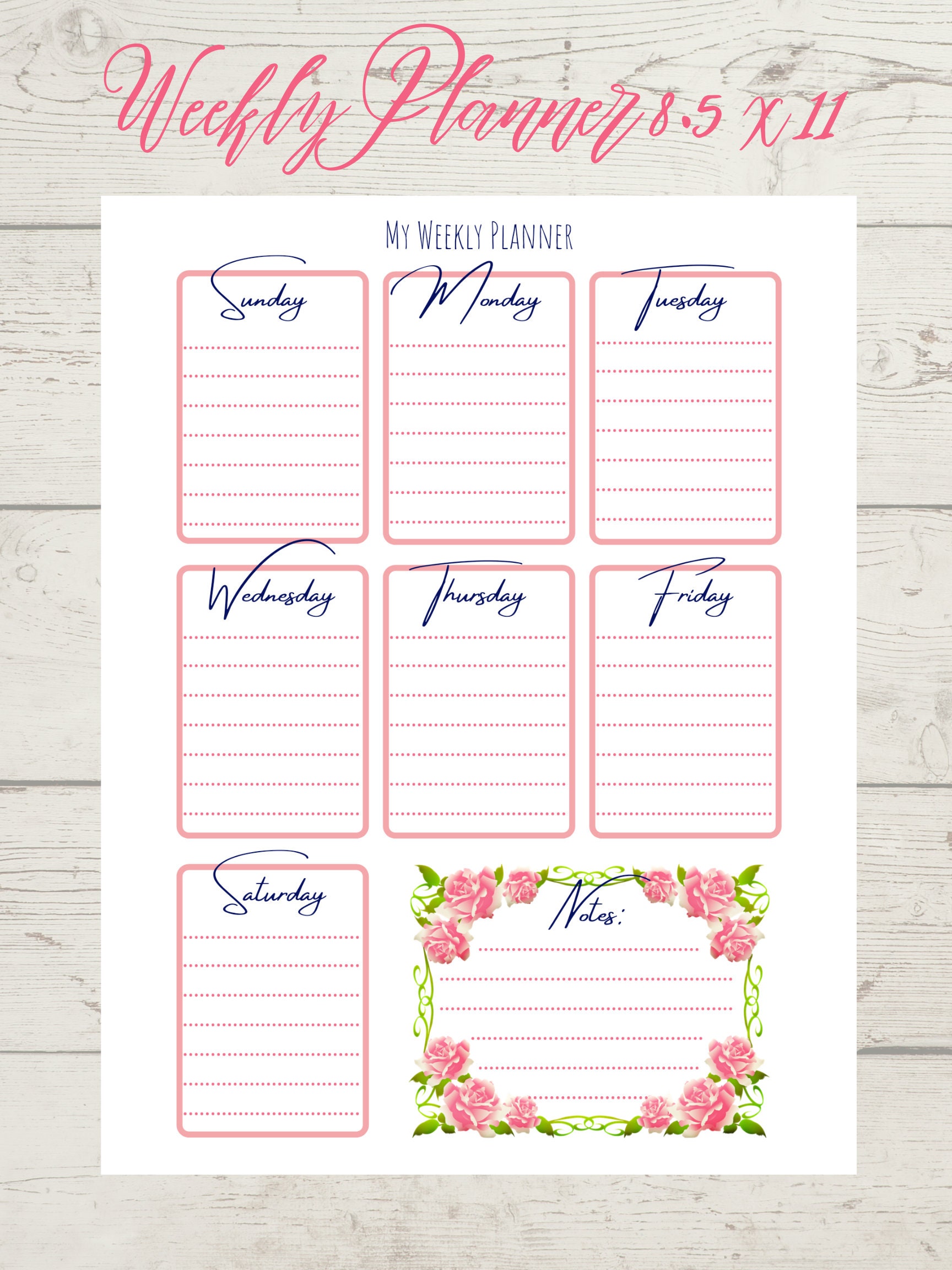 Weekly Planner Floral Printable - Etsy