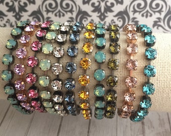 LITTLE LOVELIES. Solid color 6mm Stackable Genuine Crystal Tennis Bracelet. Dainty Crystal Bracelet, Layered bracelets, Designer Bracelet