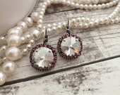 Silver and Pink, Large Drop Earrings, Rivoli Cut, Swarovski Earring, Designer inspired, Crystal Halo Earring, Bridal earrings, Bridesmaid
